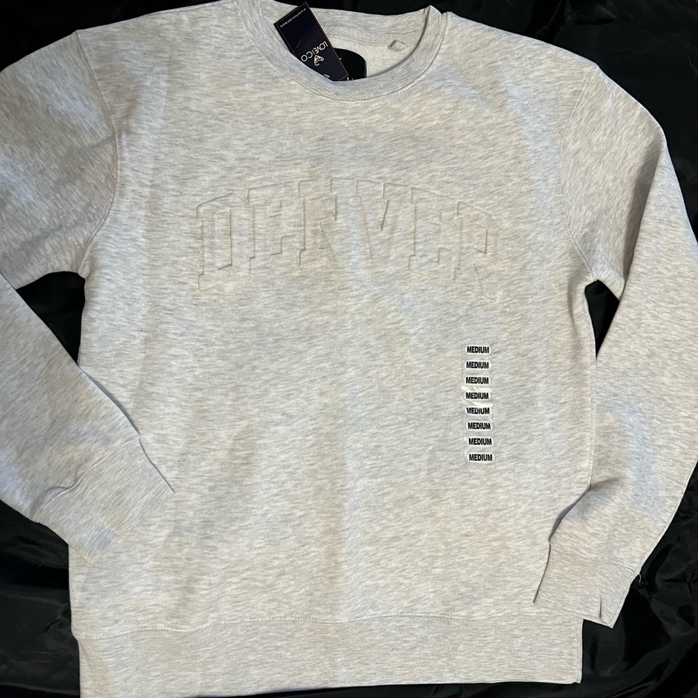 Love from CO Valani Light Gray Embossed Logo Crewneck Sweatshirt